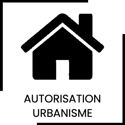 Ce bouton avec le logo d'une maison et contenant les mots autorisation urbanisme, renvoie vers le formulaire de demande d'autorisation d'urbanisme de ce site
