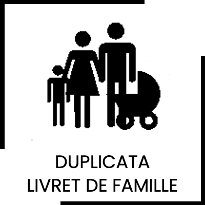 Ce bouton avec le logo d'une famille et contenant les mots duplicata livret de famille, renvoie vers le formulaire de demande de duplicata de livret de famille de ce site